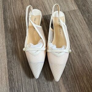 White Pointed Slingback Pumps with Pearl Accent